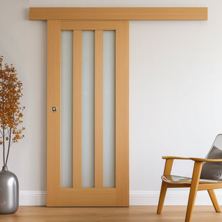 Image: Bespoke Thruslide Surface Utah Oak Door - Frosted Glass - Sliding Door and Track Kit - Prefinished