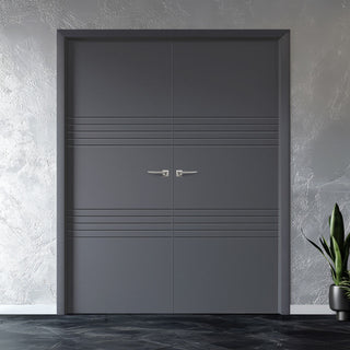 Image: V-Line® Grooved Flush Door Pair V006 - Premium Primed - Six Colour Options