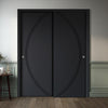 Two Sliding Minimal Wardrobe Doors & Frame Kit - V-Line® Grooved Flush Door V008 - Premium Primed - Six Colour Options