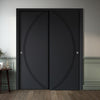 Two Sliding Minimal Wardrobe Doors & Frame Kit - V-Line® Grooved Flush Door V008 - Premium Primed - Six Colour Options