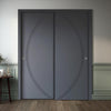 Two Sliding Minimal Wardrobe Doors & Frame Kit - V-Line® Grooved Flush Door V008 - Premium Primed - Six Colour Options