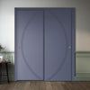 Two Sliding Minimal Wardrobe Doors & Frame Kit - V-Line® Grooved Flush Door V008 - Premium Primed - Six Colour Options