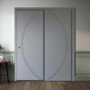 Two Sliding Minimal Wardrobe Doors & Frame Kit - V-Line® Grooved Flush Door V008 - Premium Primed - Six Colour Options