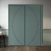 Two Sliding Minimal Wardrobe Doors & Frame Kit - V-Line® Grooved Flush Door V008 - Premium Primed - Six Colour Options