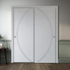Two Sliding Minimal Wardrobe Doors & Frame Kit - V-Line® Grooved Flush Door V008 - Premium Primed - Six Colour Options