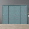 Four Sliding Minimal Wardrobe Doors & Frame Kit - V-Line® Grooved Flush Door V011 - Premium Primed - Six Colour Options