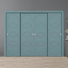 Four Sliding Minimal Wardrobe Doors & Frame Kit - V-Line® Grooved Flush Door V011 - Premium Primed - Six Colour Options