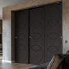 Three Sliding Minimal Wardrobe Doors & Frame Kit - V-Line® Grooved Flush Door V011 - Premium Primed - Six Colour Options