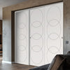 Three Sliding Minimal Wardrobe Doors & Frame Kit - V-Line® Grooved Flush Door V011 - Premium Primed - Six Colour Options