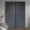 Two Sliding Minimal Wardrobe Doors & Frame Kit - V-Line® Grooved Flush Door V011 - Premium Primed - Six Colour Options