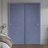 Two Sliding Minimal Wardrobe Doors & Frame Kit - V-Line® Grooved Flush Door V011 - Premium Primed - Six Colour Options