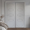 Two Sliding Minimal Wardrobe Doors & Frame Kit - V-Line® Grooved Flush Door V011 - Premium Primed - Six Colour Options