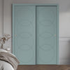 Two Sliding Minimal Wardrobe Doors & Frame Kit - V-Line® Grooved Flush Door V011 - Premium Primed - Six Colour Options