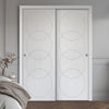 Two Sliding Minimal Wardrobe Doors & Frame Kit - V-Line® Grooved Flush Door V011 - Premium Primed - Six Colour Options