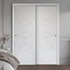 Two Sliding Minimal Wardrobe Doors & Frame Kit - V-Line® Grooved Flush Door V011 - Premium Primed - Six Colour Options