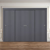 Four Sliding Maximal Wardrobe Doors & Frame Kit - V-Line® Grooved Flush Door V021 - Premium Primed - Six Colour Options