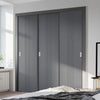 Three Sliding Minimal Wardrobe Doors & Frame Kit - V-Line® Grooved Flush Door V021 - Premium Primed - Six Colour Options