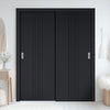Two Sliding Minimal Wardrobe Doors & Frame Kit - V-Line® Grooved Flush Door V021 - Premium Primed - Six Colour Options