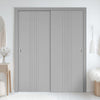 Two Sliding Minimal Wardrobe Doors & Frame Kit - V-Line® Grooved Flush Door V021 - Premium Primed - Six Colour Options