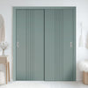 Two Sliding Minimal Wardrobe Doors & Frame Kit - V-Line® Grooved Flush Door V021 - Premium Primed - Six Colour Options