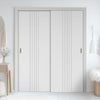 Two Sliding Minimal Wardrobe Doors & Frame Kit - V-Line® Grooved Flush Door V021 - Premium Primed - Six Colour Options