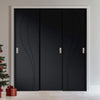 Three Sliding Minimal Wardrobe Doors & Frame Kit - V-Line® Grooved Flush Door V025/BL - Premium Primed - Six Colour Options
