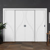 Four Sliding Minimal Wardrobe Doors & Frame Kit - V-Line® Grooved Flush Door V027 - Premium Primed - Six Colour Options