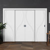 Four Sliding Minimal Wardrobe Doors & Frame Kit - V-Line® Grooved Flush Door V027 - Premium Primed - Six Colour Options