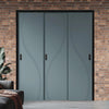 Three Sliding Minimal Wardrobe Doors & Frame Kit - V-Line® Grooved Flush Door V027 - Premium Primed - Six Colour Options