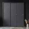 Three Sliding Minimal Wardrobe Doors & Frame Kit - V-Line® Grooved Flush Door V031 - Premium Primed - Six Colour Options