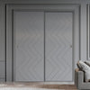 Two Sliding Minimal Wardrobe Doors & Frame Kit - V-Line® Grooved Flush Door V031 - Premium Primed - Six Colour Options