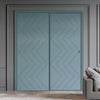 Two Sliding Minimal Wardrobe Doors & Frame Kit - V-Line® Grooved Flush Door V031 - Premium Primed - Six Colour Options