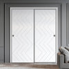 Two Sliding Minimal Wardrobe Doors & Frame Kit - V-Line® Grooved Flush Door V031 - Premium Primed - Six Colour Options