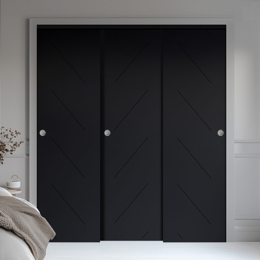 Three Sliding Maximal Wardrobe Doors & Frame Kit - V-Line® Grooved Flu ...