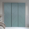 Three Sliding Minimal Wardrobe Doors & Frame Kit - V-Line® Grooved Flush Door V070 - Premium Primed - Six Colour Options