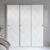 Three Sliding Minimal Wardrobe Doors & Frame Kit - V-Line® Grooved Flush Door V070 - Premium Primed - Six Colour Options