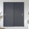Two Sliding Minimal Wardrobe Doors & Frame Kit - V-Line® Grooved Flush Door V070 - Premium Primed - Six Colour Options