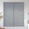 Two Sliding Minimal Wardrobe Doors & Frame Kit - V-Line® Grooved Flush Door V070 - Premium Primed - Six Colour Options