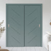 Two Sliding Minimal Wardrobe Doors & Frame Kit - V-Line® Grooved Flush Door V070 - Premium Primed - Six Colour Options