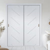 Two Sliding Minimal Wardrobe Doors & Frame Kit - V-Line® Grooved Flush Door V070 - Premium Primed - Six Colour Options