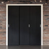 Three Sliding Minimal Wardrobe Doors & Frame Kit - V-Line® Grooved Flush Door V073/V073A - Premium Primed - Six Colour Options