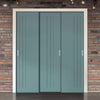 Three Sliding Minimal Wardrobe Doors & Frame Kit - V-Line® Grooved Flush Door V073/V073A - Premium Primed - Six Colour Options