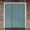 Three Sliding Minimal Wardrobe Doors & Frame Kit - V-Line® Grooved Flush Door V073/V073A - Premium Primed - Six Colour Options