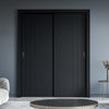 Two Sliding Minimal Wardrobe Doors & Frame Kit - V-Line® Grooved Flush Door V073 - Premium Primed - Six Colour Options