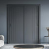 Two Sliding Minimal Wardrobe Doors & Frame Kit - V-Line® Grooved Flush Door V073 - Premium Primed - Six Colour Options