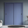 Two Sliding Minimal Wardrobe Doors & Frame Kit - V-Line® Grooved Flush Door V073 - Premium Primed - Six Colour Options