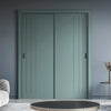 Two Sliding Minimal Wardrobe Doors & Frame Kit - V-Line® Grooved Flush Door V073 - Premium Primed - Six Colour Options