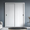 Two Sliding Minimal Wardrobe Doors & Frame Kit - V-Line® Grooved Flush Door V073 - Premium Primed - Six Colour Options