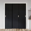 Three Sliding Minimal Wardrobe Doors & Frame Kit - V-Line® Grooved Flush Door V074/V074A - Premium Primed - Six Colour Options