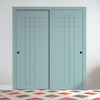 Two Sliding Minimal Wardrobe Doors & Frame Kit - V-Line® Grooved Flush Door V074 - Premium Primed - Six Colour Options